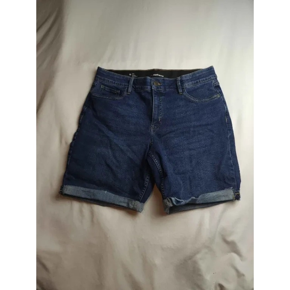 Liz Claiborne Sara Jean Shorts Womens 16 Blue Denim Mid Rise Cuffed Boyfriend